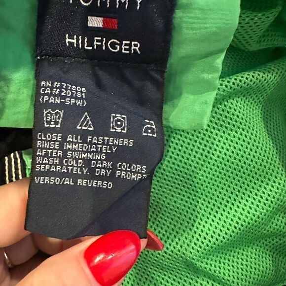 Lot 2 TOMMY HILFIGER mens Y2K yellow Green TOMMY FLAG Swim Trunks Shorts Large - Picture 8 of 12